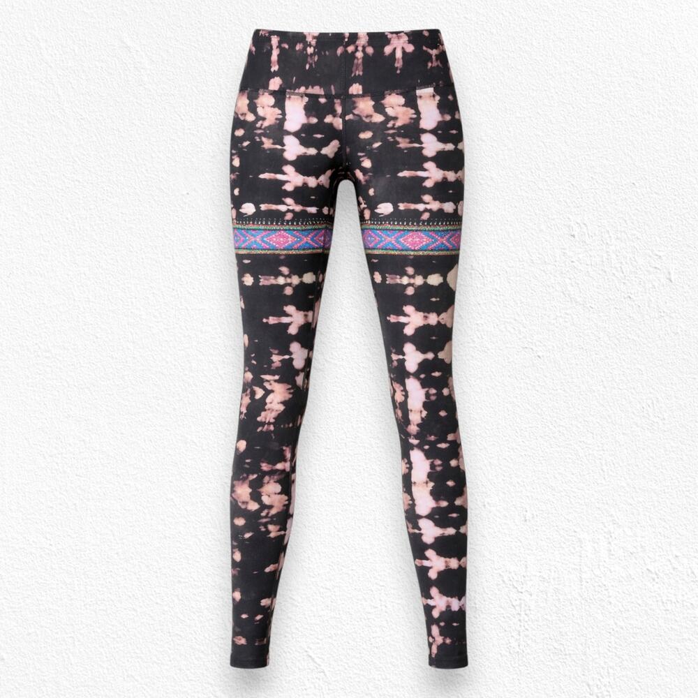 Teeki Black Pink Tie Dye Aztec Stripe Yoga 28" Active Leggings Size Medium